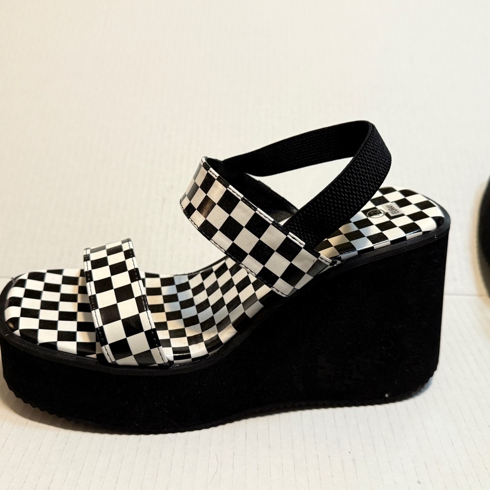 Checkered Pattern Platform Sandals, Trendy Slip o… - image 3